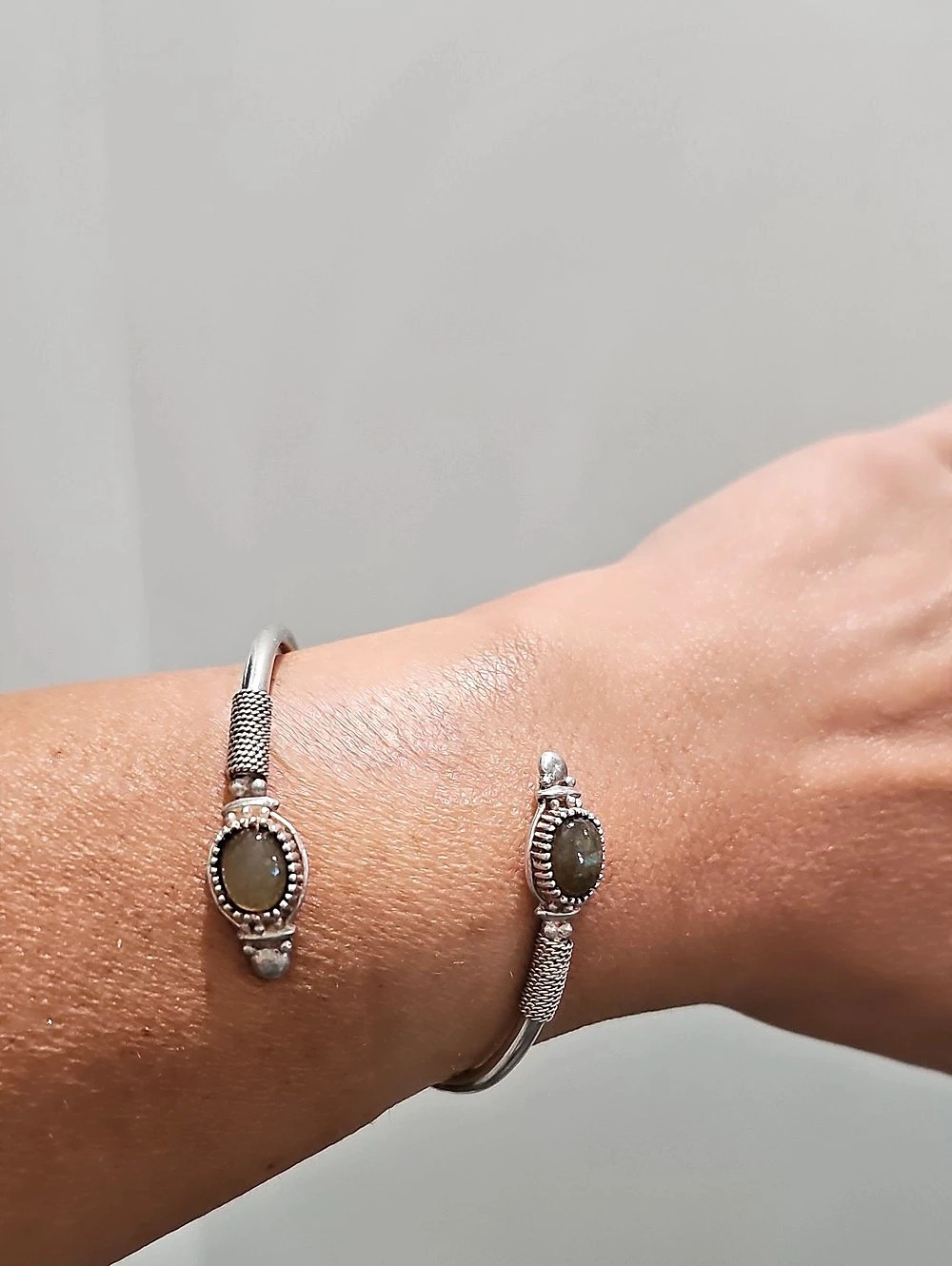 Opal Stone Open Cuff Sterling Silver Bracelet